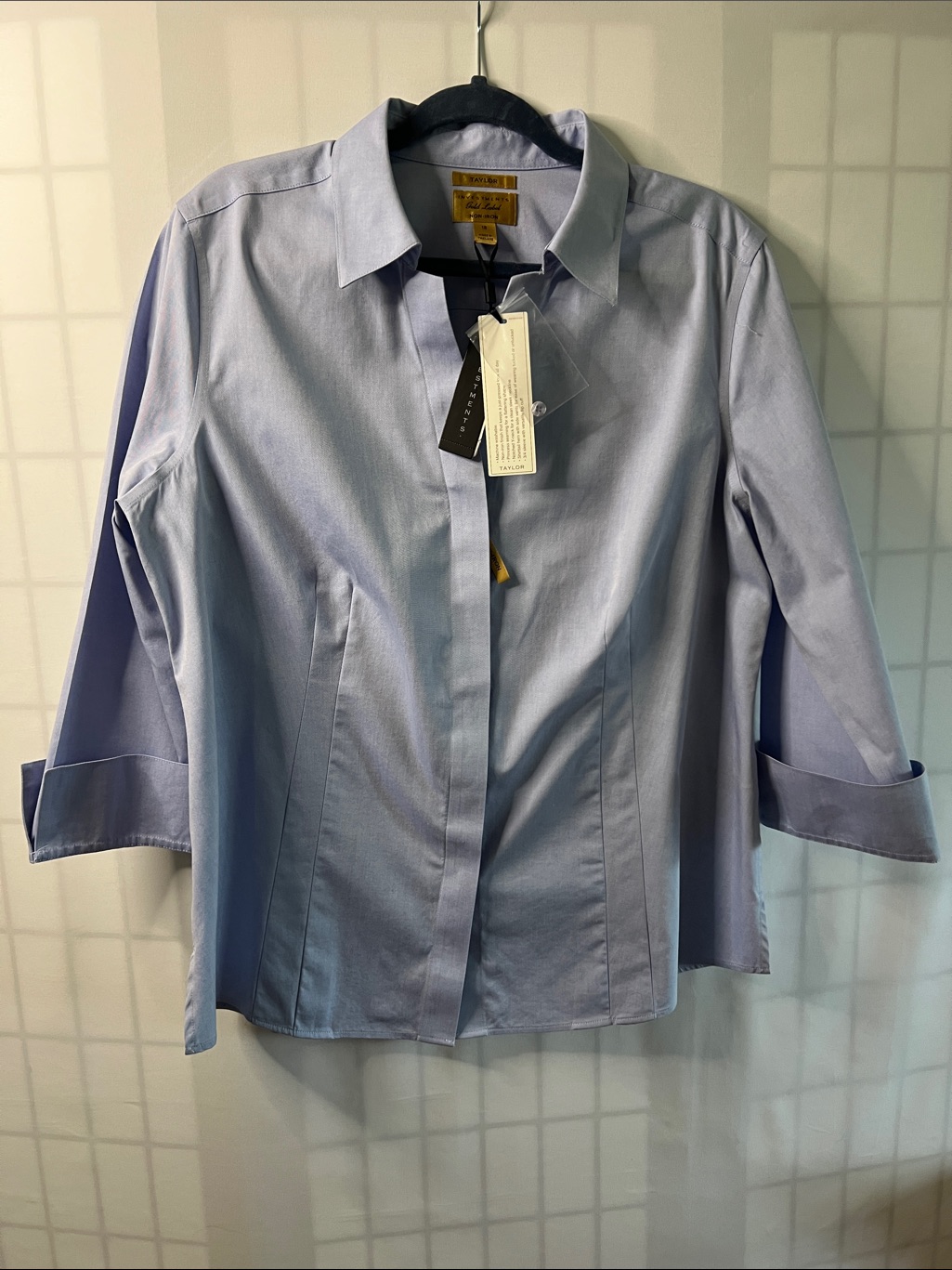 Nwt Taylor Gold Label Non Iron Blue Button Front Shirt Womens 18
